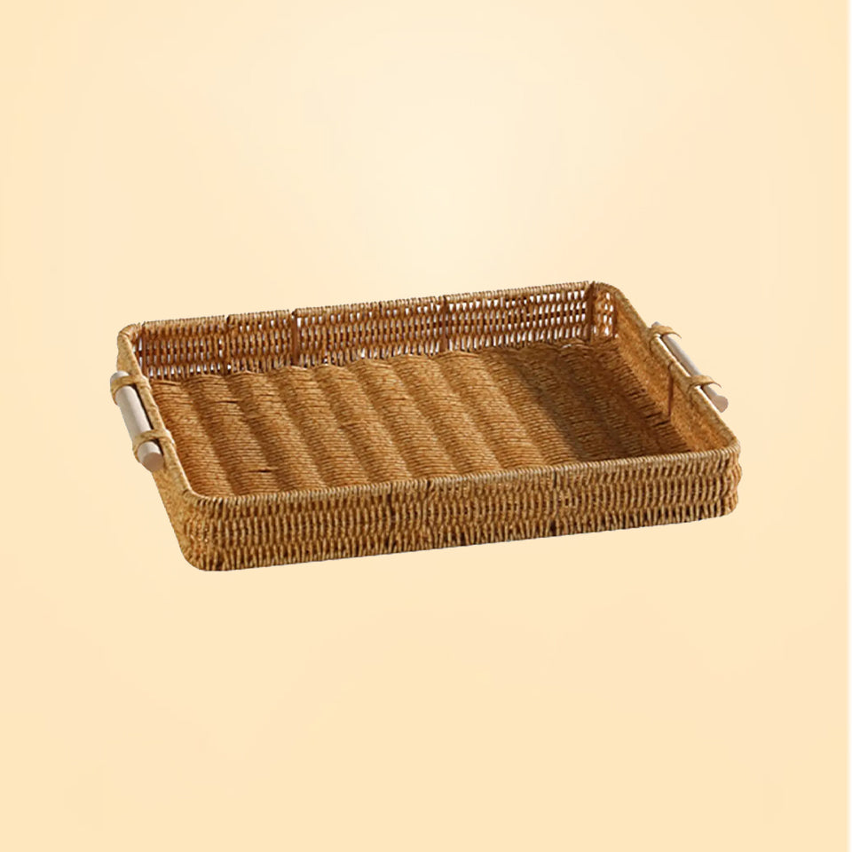 Organic Woven Tray with Wood Handle